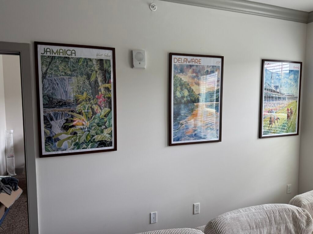 Heavy picture and mirror hanging installation in Louisville KY