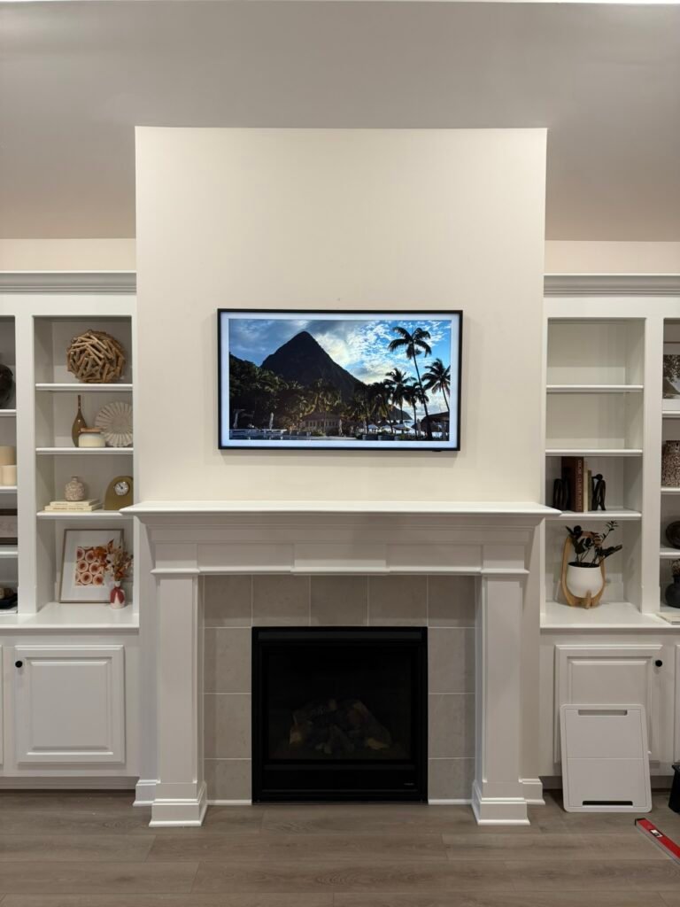 Samsung Frame TV mounted above fireplace in Prospect KY Samsung Frame TV mounted above fireplace in Prospect KY