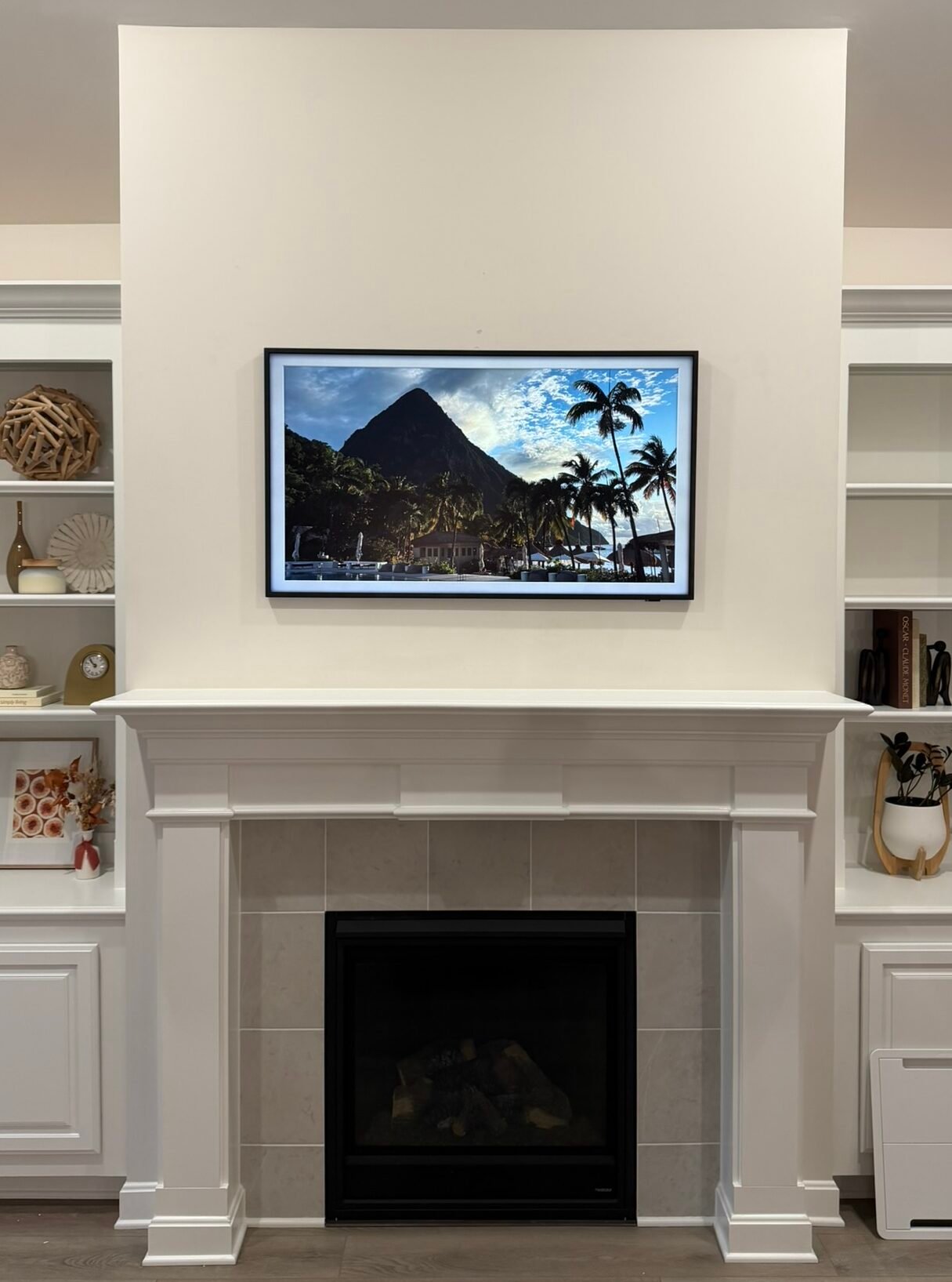 TV Mounting Above Fireplace in Louisville Samsung Frame TV mounted above a fireplace in Prospect, KY