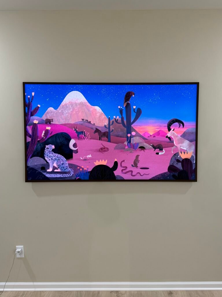 Samsung Frame TV mounted in Fisherville KY with recessed media box for whires hidden